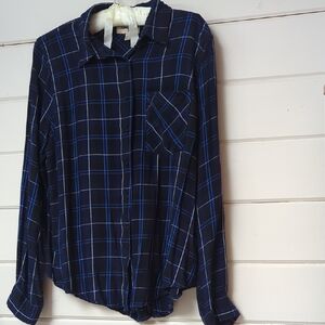Triple Five Soul Navy and Blue Plaid Button-Front Shirt